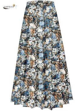Womens Chiffon Maxi Skirt High Waist Pleated Floral A Line Flowy Boho